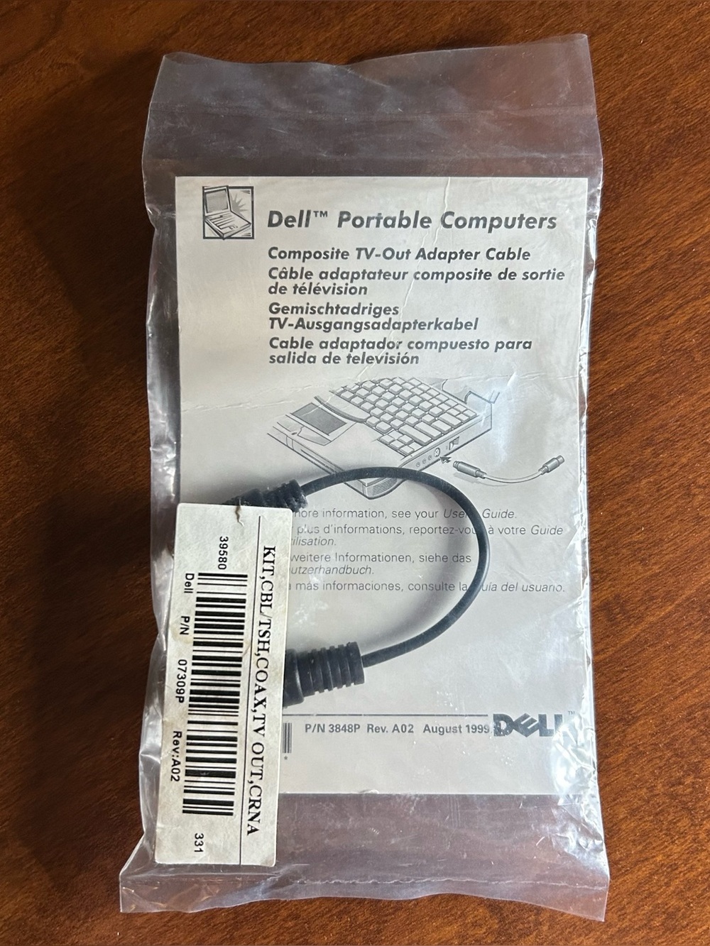 Dell Portable Computers Composite TV-Out Adapter Cable P/N 3848P Rev. A02 NEW